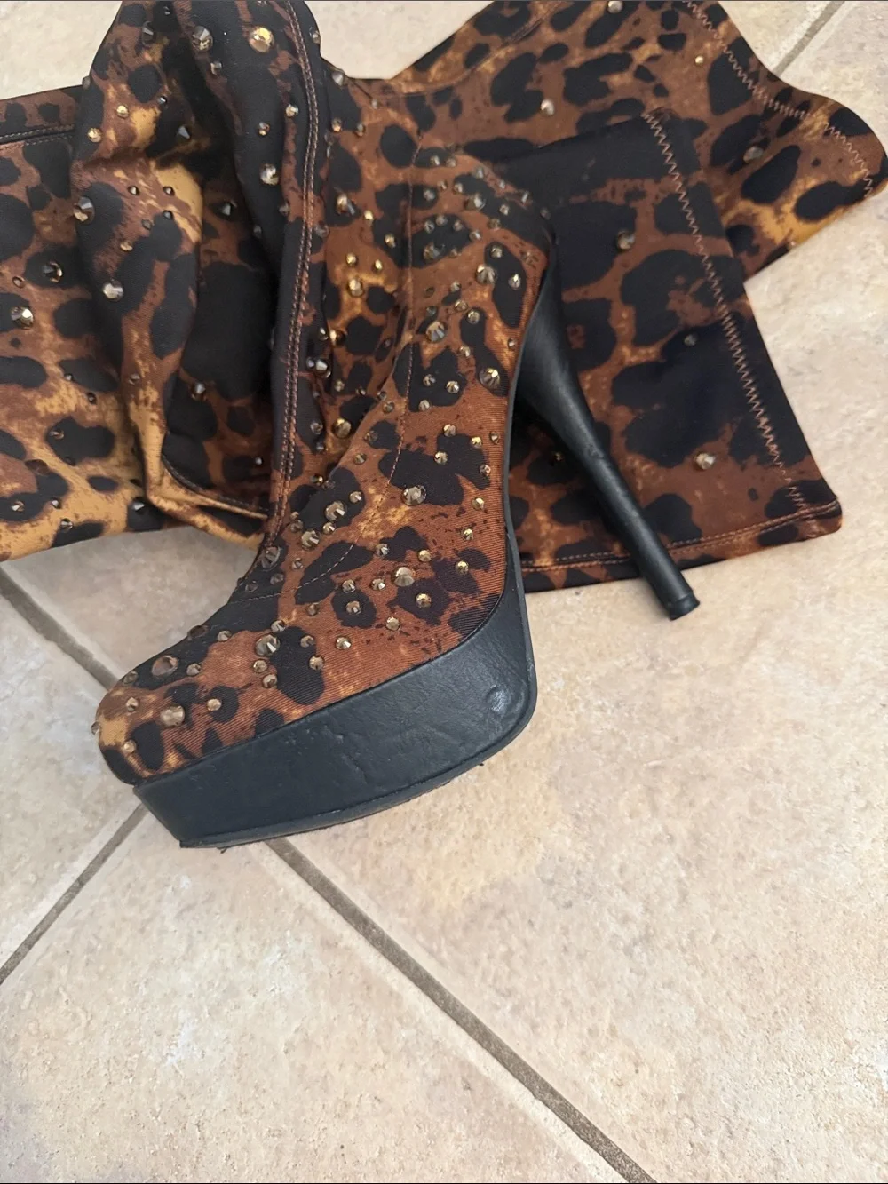 Bakers Leopard-Print Over-the-Knee Platform Boots - Black & Brown